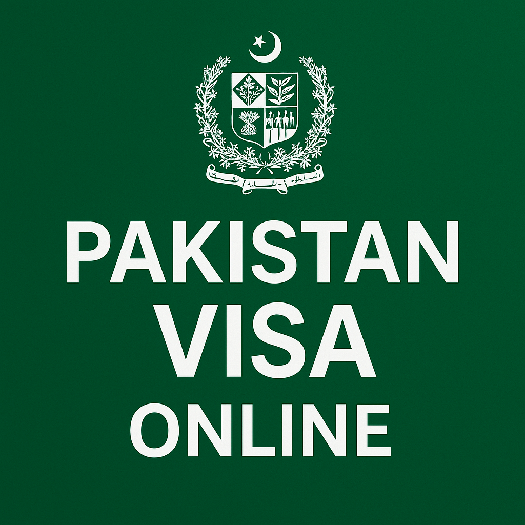 Pakistan Visa Online feature image showing the national emblem of Pakistan above bold white text "PAKISTAN VISA ONLINE" on a dark green background.